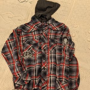 Hooded plaid shirt. Grunge, biker